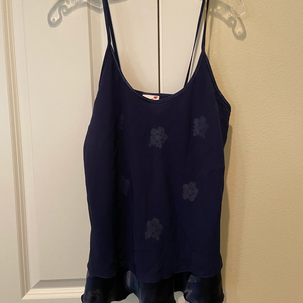 satin floral top with mesh overlay